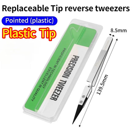 LUXIANZI 1PC Reverse Tweezers Stainless Steel Industrial Tweezers Tools Non-magnetic plastic ceramic Tip ESD Precision Forceps