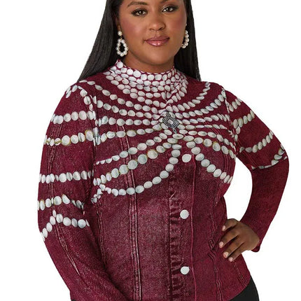 Tops Plus Size Woman Autumn Cute Long Sleeve Top Beads Printed Round Neck High Waist Shirts and Blouses Wholesale Dropshipping