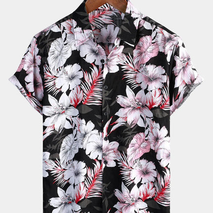 Summer Mens Striped Floral Patchwork Hawaiian Shirt 3D Print Short Sleeve Pocket Casual Oversized Beach Camisa Havaiana Listrada