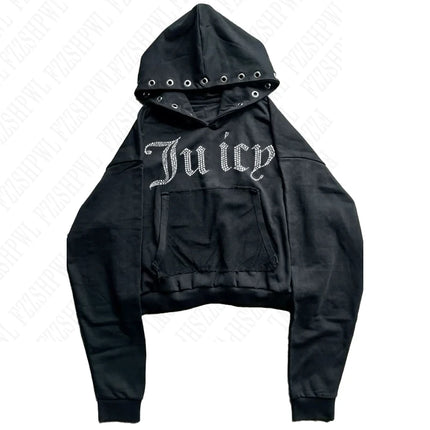 Harajuku y2k Millennial Hottie American retro fur collar piecing hoodie zipper hoodie female fall/winter hip hop zipper jacket