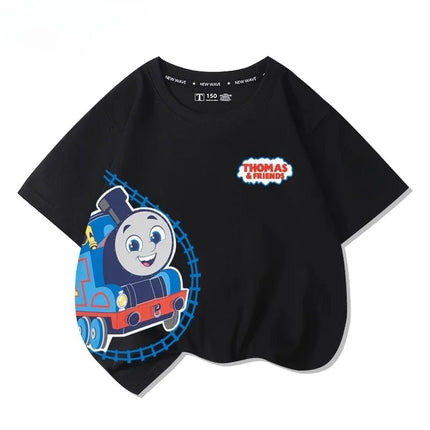 Thomas the Tank Engine short-sleeved t-shirt, new children's cartoon tops, boys' and girls' summer fashion, 100% cotton comfortable t-shirt.