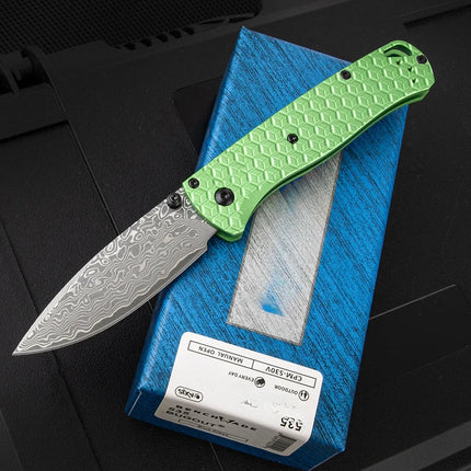 High quality CNC T6061 handle damascus steel 535 folding knife outdoor camping folding knife  Suitable for Survival Hiking tools