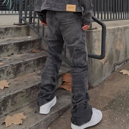 Bootcut Jeans Denim Pant Men Vintage Washed Distressed High Waist Cargo Trousers Y2k Streetwear Work Casual Spliced summer 2026