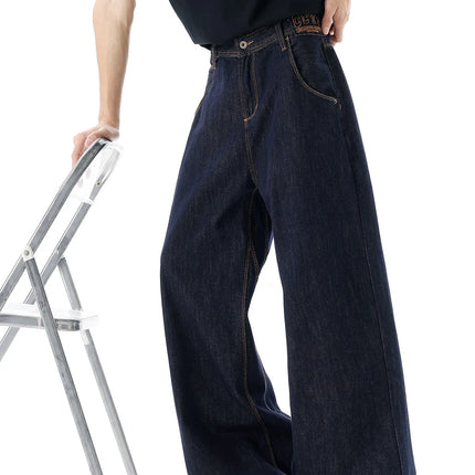 Men's Washed Vintage Blue Wideleg Jeans Spring Summer American Retro Denim Pants Loose Straight Trousers