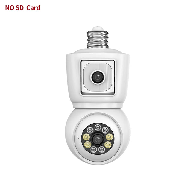 4MP wireless Wifi E27 bulb dual-lens camera safety protection CCTV baby monitor PTZ automatic tracking bidirectional audio ICSEE