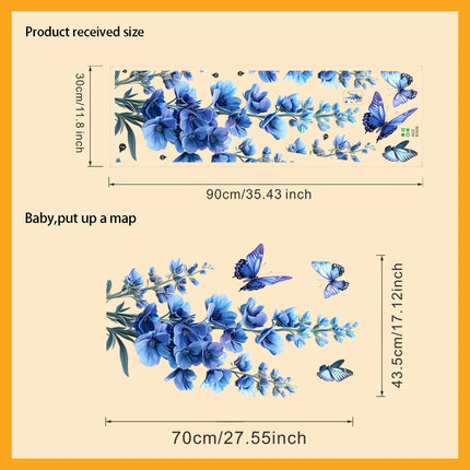 1Pc Romantic Blue Flower Butterfly Wall Sticker Living Room Bedroom Decor Home Wall Decor Self-adhesive Stickers Room Decoration