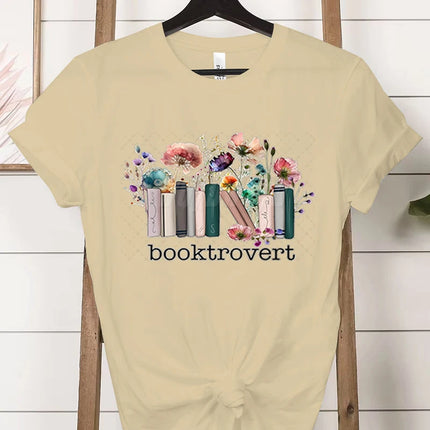 Booktrovert Fashion Casual T-shirts Funny Book Lover Summer Short Sleeve Tee Trendy Vintage Bookish Flower Classic Tops Clothes