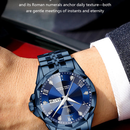 POEDAGAR Fashion Luxury Men Watch Top Original Waterproof Luminous Date Week Man Wristwatch Stainless Steel Quartz Men's Watches