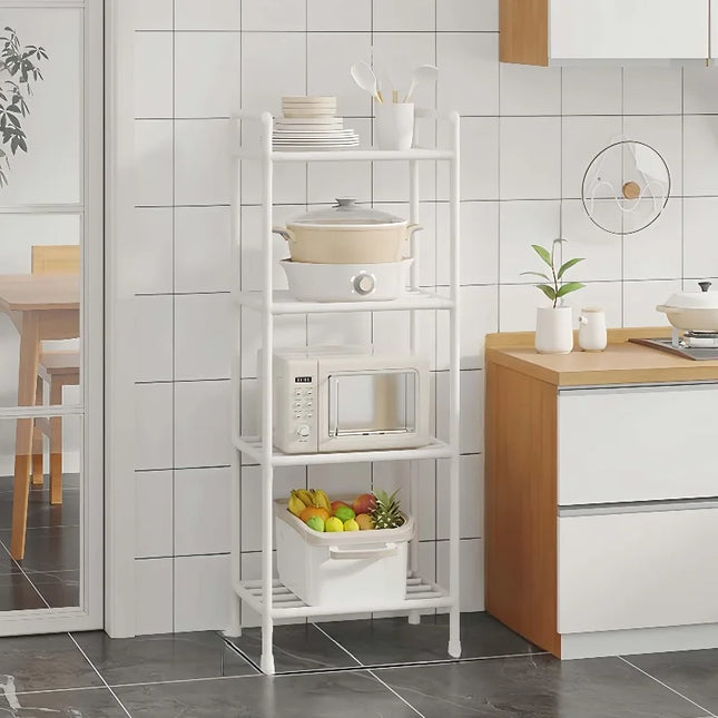 1PC 4/5-Tier Plastic Storage Rack White/Black,Multi-Layer Organizer Shelf for Home Kitchen Bathroom,Space-Saving Standing Unit