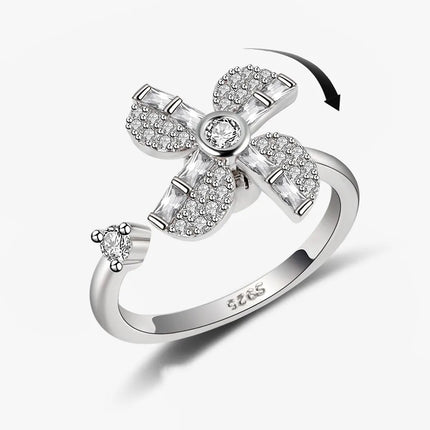SMJEL Fidget Spinner Ring Anxiety for Women Multiple Crystal Flower Eye Butterfly Animal Ring Rotate Anti Stress Wedding Jewerly
