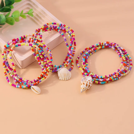 3pcs/set Boho Multi-layer Shell Conch Anklet for Women Girls Handmade Beaded Ankle Bracelet Summer Beach Jewelry Gift