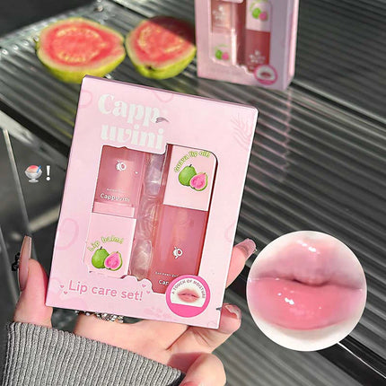 Guava Lip Care Set Fade Liplines Moisturizing Lip Balm Kit Hydrating Lip Gloss Relieve Dryness Soothing Lips Jelly Lips Mask Set