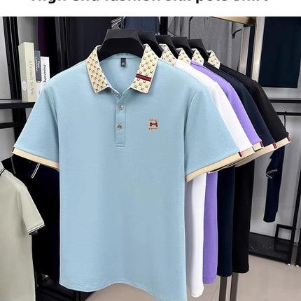 Luxury brand B letter embossed short sleeve polo shirt men summer lightweight breathable new fashion color blocked lapel T-shirt