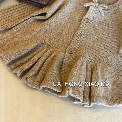 3555D Children Clothes Girl's Knitted Sweater Autumn Spring New Girls Knitted Cardigan Single-breasted Cute Wool Sweater