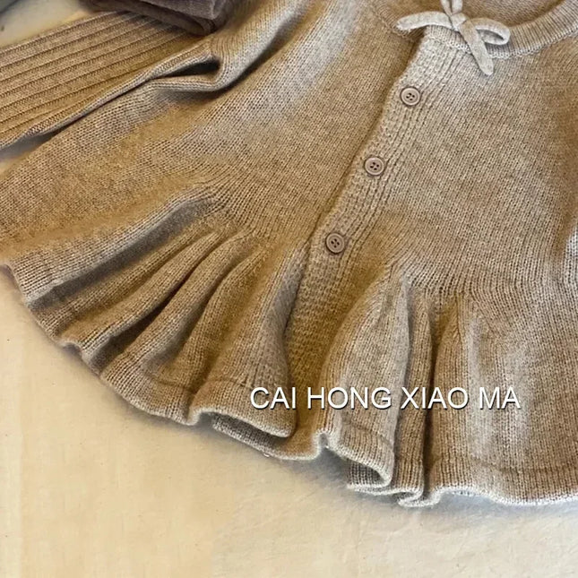 3555D Children Clothes Girl's Knitted Sweater Autumn Spring New Girls Knitted Cardigan Single-breasted Cute Wool Sweater