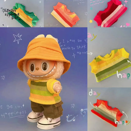 For 17cm Labubu Doll Clothes Labubu Summer Colorful T-shirt Work Pants Dressing Set Labubu Trendy Ropa