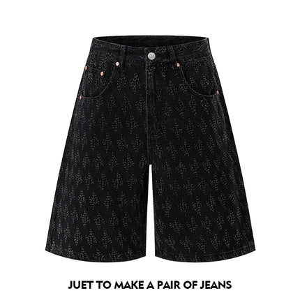 Ummer Men’s Denim Shorts Combine Classic and Fashionable Tattered Designs Straight Fit Loose Black Jeans Y2K High Street Shorts