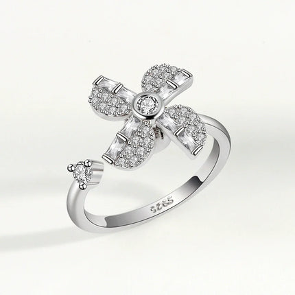VENTFILLE 925 Sterling Silver Moon And Stars Zircon Rotatable Ring For Women Gift Diamond Relieve Stress Ring Jewelry Wholesale