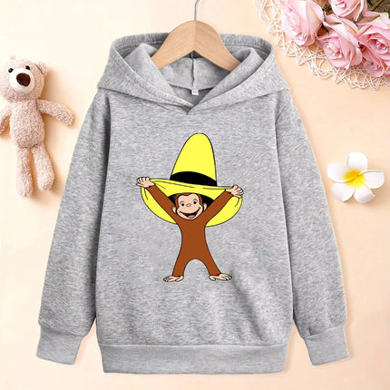 New Boys' Hoodies Cute Curious George Cartoon monkey Cartoon Printed Girls' Hoodie Fashion Children's Autumn/Winter Plush Hoodie