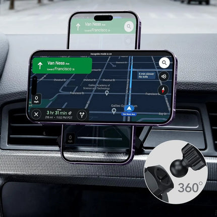 Universal Car Air Vent Clip 17mm Ball Head - Adjustable Metal Hook for Phone Holder & Wireless Charger