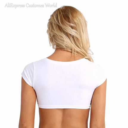 Sexy Women T-shirt Vest Bra Cotton Underboob Crop Fun Top Cut Out Short Tank Print Yes Daddy Cosplay Costume Short Top Sleeve