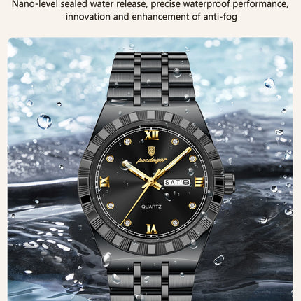 POEDAGAR Business Men's Watches Waterproof Luminous Week Date Fashion Men's Wristwatch Stainless Steel Quartz Watch For Men Reloj