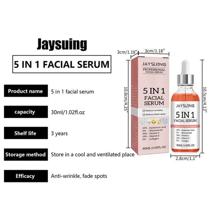 Jaysuing 5 In 1 Hyaluronic Acid Face Serum 30ml Moisturizing Vitamin C Collagen Lightning Facial Serum Shrink Pores Skin Care