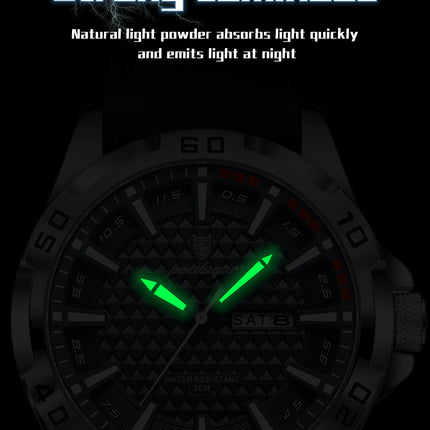 POEDAGAR Original Men's Wristwatch Top Luxury Waterproof Luminous Date Week Watch For Men Quartz Sport Leather Men's Watches Reloj