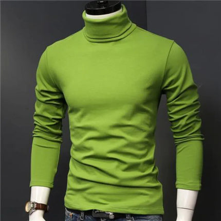 2026 Spring New Men's Turtleneck T-shirt Long Sleeve Slim Fit Solid Color High Elastic Bottoming Pullovers Basic Style Male Tops