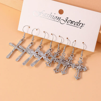 Aihua 12pcs Fashion Silver Color Heart Drop Earrings Set for Women Teens Simple Cross Pendant Dangle Earring Y2K Party Jewelry