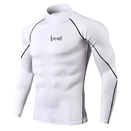 Men Gothic Print Compression T-Shirt Turtle Neck Quick-Dry Fitness Training