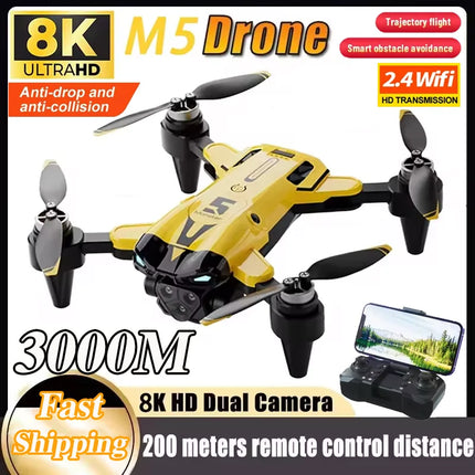 New M5 Drone Professional 8K Wide-Angle HD Triple Camera WiFi FPV Height Hold RC Aircraft Quadrotor Adults Children's Toys Gifts