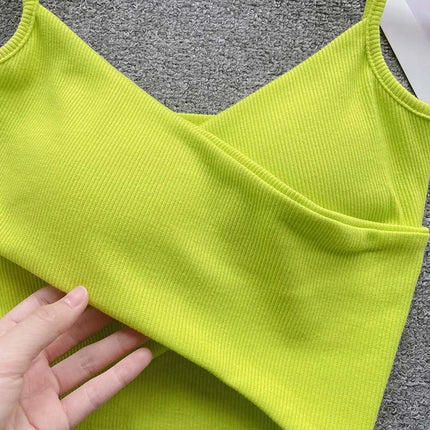 Summer Women's Ribbed Slimming Tank Top Built-in Bra Super Stretch Cross Back Bralette Sexy Layering Camisole Daily Topks