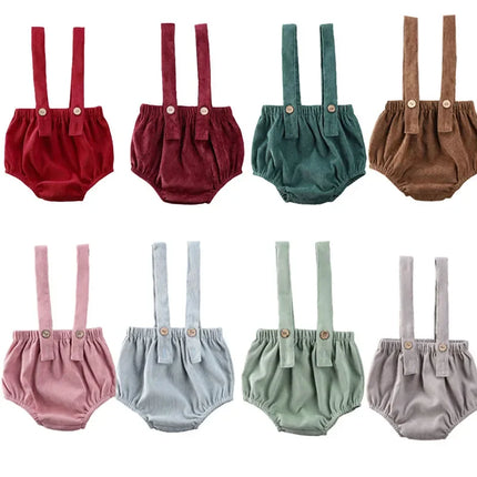 Baby Girls Boys Suspender Shorts Solid Color Adjustable Pants with Button Summer Strap Loose Shorts