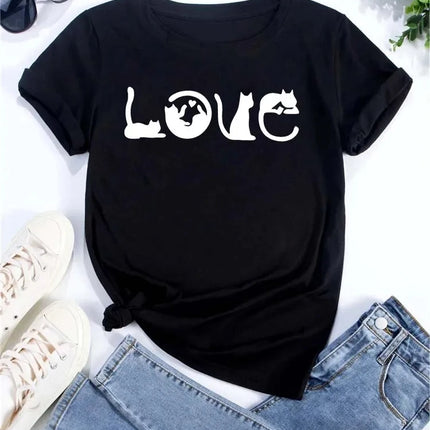 Pure Cotton Breathable Children's T-shirt 2026 Fun Cat Cartoon Print Fashionable Parent-child Outfit Men's and Women's Top