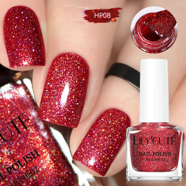 LILYCUTE 7ml Nail Polish Holographic Reflective Colorful Shining Effec Manicure Nail Art Varnish No Need Lamp Air Dry