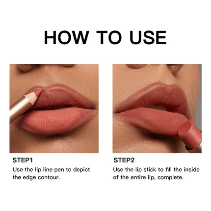 USHAS 12 Color Matte Lipstick Set Long-lasting Waterproof Lipstick + Lip Liner Set Easy Coloring Non-Stick Cup Lip Makeup Suit