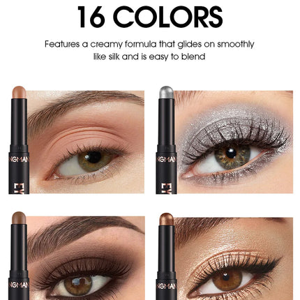 Smoky Dark Blue Eyeshadow Pencil Stick Waterproof Pearlescent 16 Colors Metallic Glitter Eye Shadow Highlighter Pen Makeup Tool
