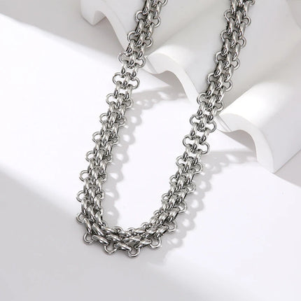 EILIECK 316L Stainless Steel Silver Color Cuban Chain Statement Necklace Bracelet Set Charm Fashion Women Waterproof Jewelry Set