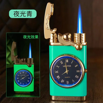 Creative Real Watch Metal Rocker Arm Butane Gas Torch Lighter Windproof Double Jet Flame Cigar Lighters Smoking Gadgets For Men