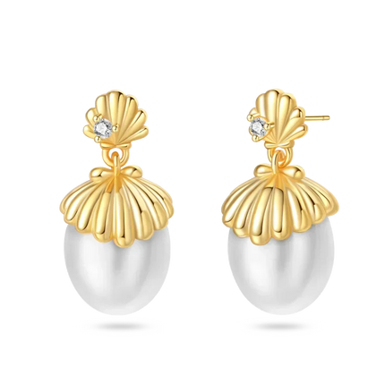 925 Sterling Silver Gold Pearl Hoop Earrings Pave Large Circular Shape Earring Gift for Women Jewelry Anniversary Wedding