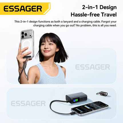 Essager 60W Type C to Type C Fast Charging Cable Lanyard Multifunctional Wrist Strap Neck Cable For iPhone Samsung Xiaomi Huawei