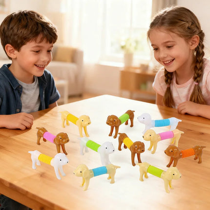 12/24pcs Stretchable Pop Tube Dog Toy Sensory Squeeze Pet Toys Kids Birthday Party Favors Goodie Pinata Filler Classroom Prizes