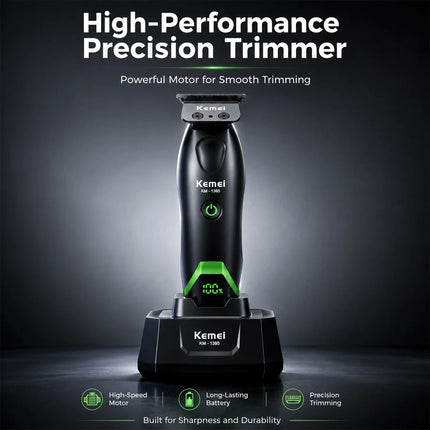 Kemei KM-1385 Trimmer for Men T-Blade 7500RPM 5W DC Motor with Dock LED Display Professional Hair Clipper Finishing Machine