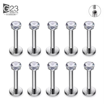 10Pc/50Pc G23 Ttianium Labret Ear Lip Stud Jewelry Square CZ Stone Cartilage Tragus Earring Tongue studs Threaded Body Jewelry