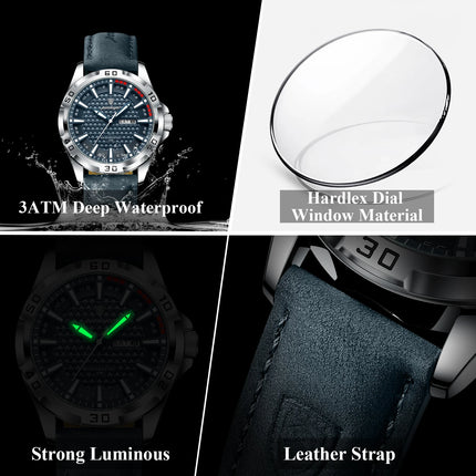 POEDAGAR Original Men's Wristwatch Top Luxury Waterproof Luminous Date Week Watch For Men Quartz Sport Leather Men's Watches Reloj