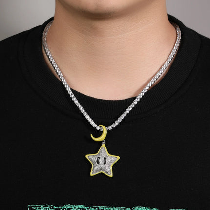 THE BLING KING Luminous Star Pendant Necklace For Women Men Shiny Zirconia Good Night Moon CLap Cute Jewelry Glow In The Dark