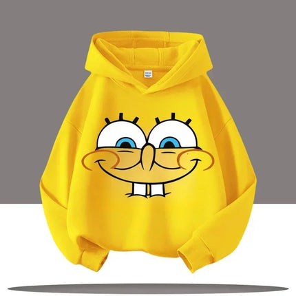 New Cute Cartoon SpongeBob SquarePants Autumn and Winter Fashion Cute Boys and Girls Daily Outing Warm Children's Hoodies