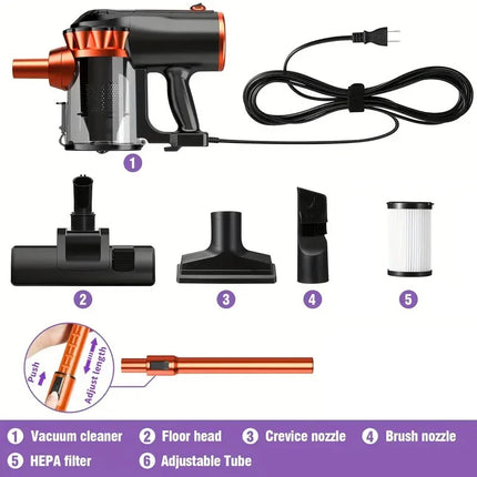 600W Corded Handheld Vacuum Cleaner 18KPa Suction Low Noise 48dB 4-in-1 Lightweight Stick Design Portable for Household Use