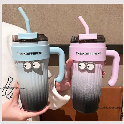 860ML Coffee Cup Outdoor Thermo Water Bottle With Straw Stainless Steel Tumbler Car Thermal Mug Keeps Cold and Heat Vacuum Flask